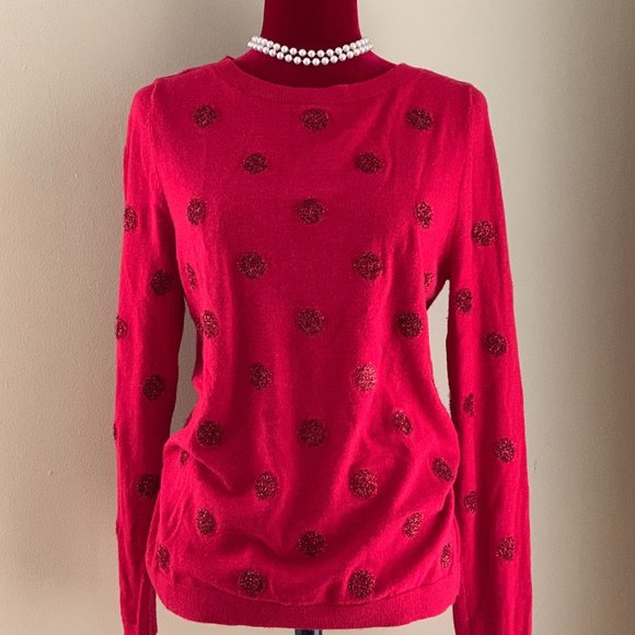 Talbots Tinsel Polkadot Wool Blend Sweater in Festive Berry Red - Picture 1 of 15